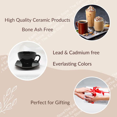 Set of 6 Black Ceramic Tea Cup Set with Saucer - The Earth Store - Tea Sets